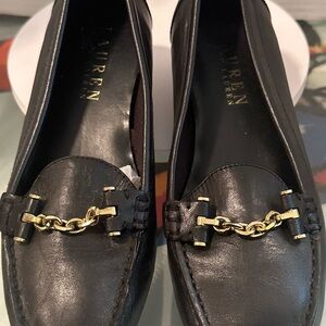 Ralph Lauren Black and Gold Loafers with Horsebit Detail